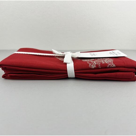 Williams Sonoma Dinner Napkins Set 4 Dragon Embroidered Lunar New Year Red NWT - Picture 7 of 8
